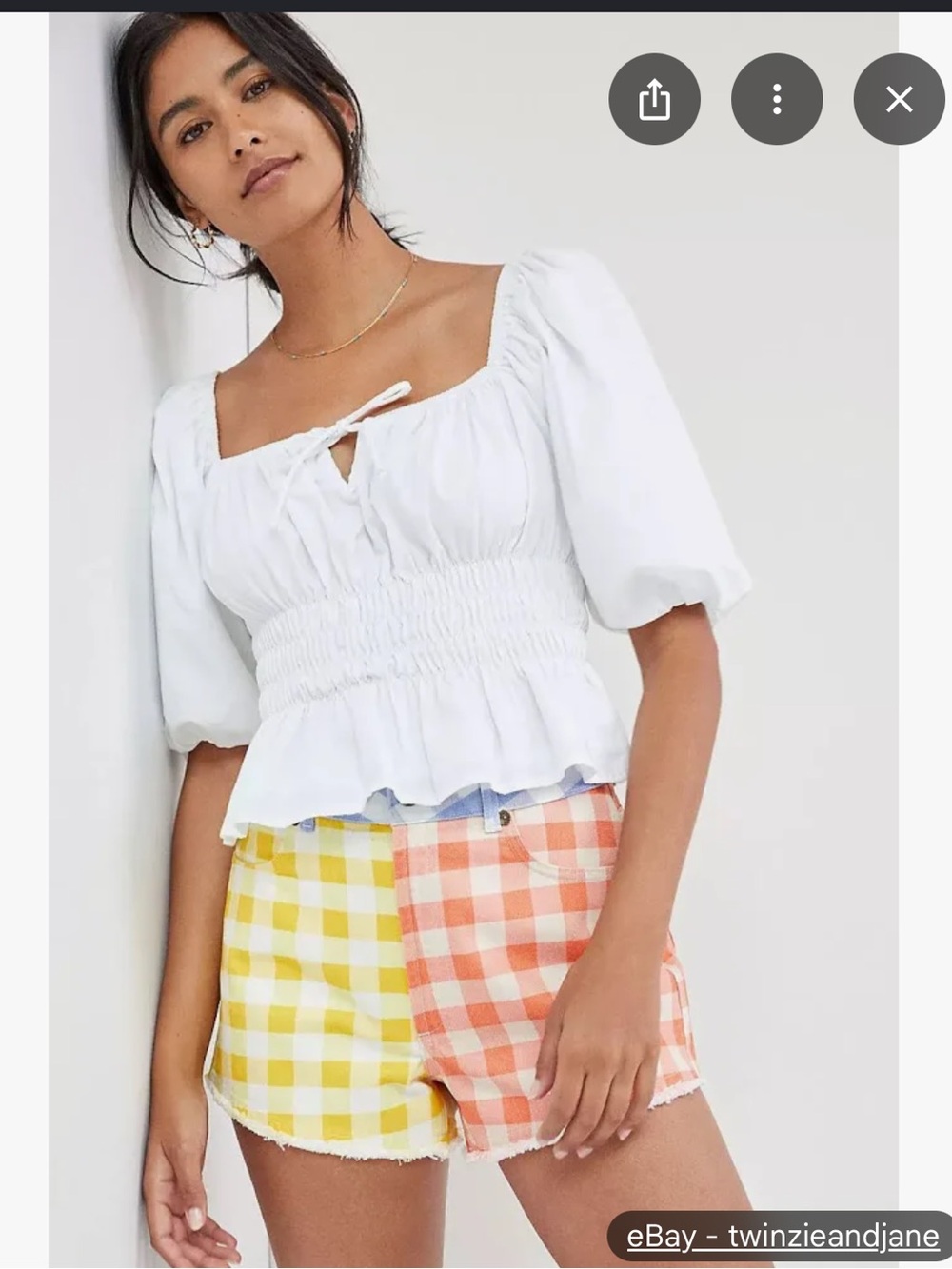 Farm Rio x Anthropologie Gingham Colorblock High-Rise Women’s Shorts Medium Boho